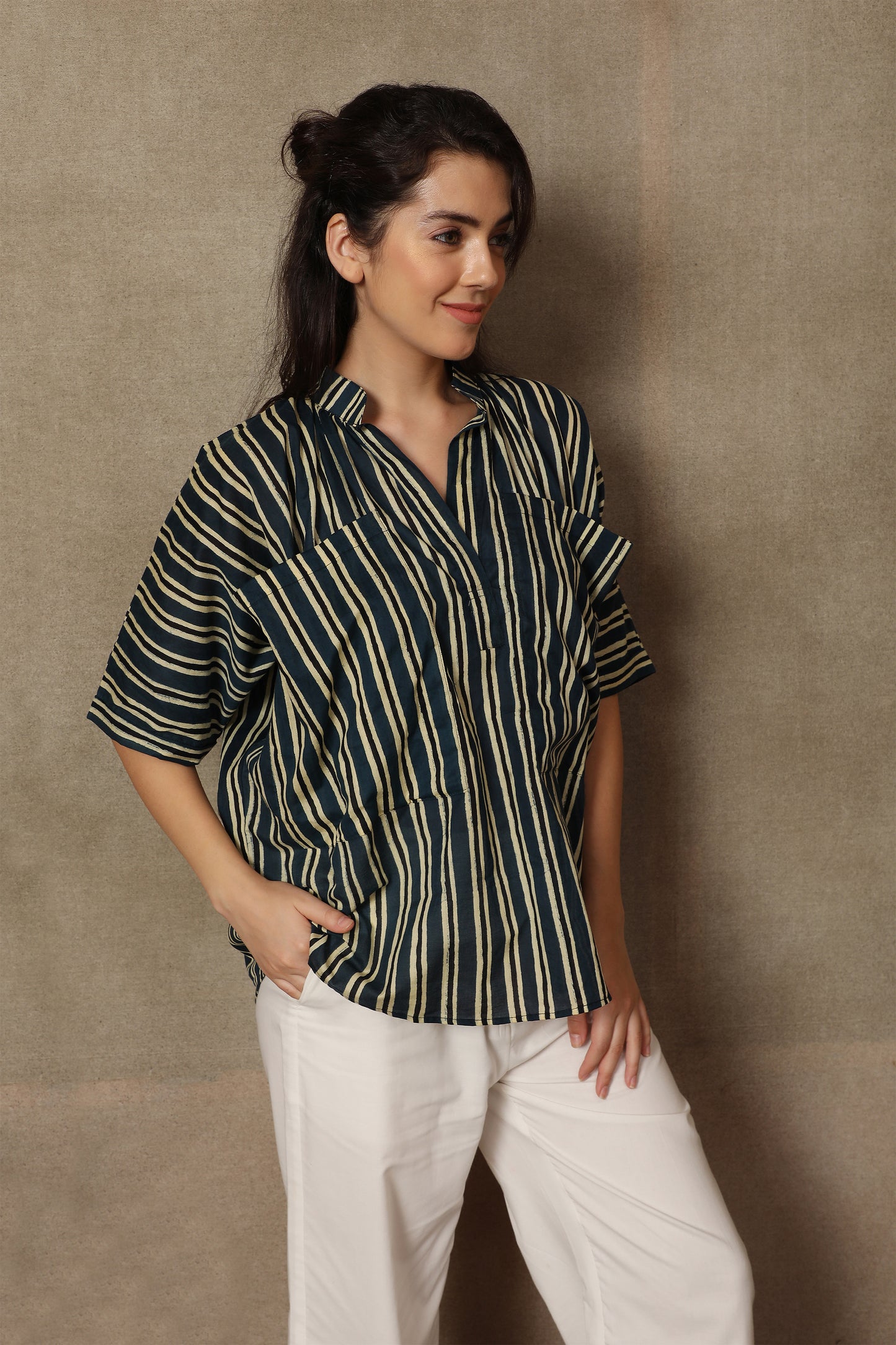 Teal Striped Shirt