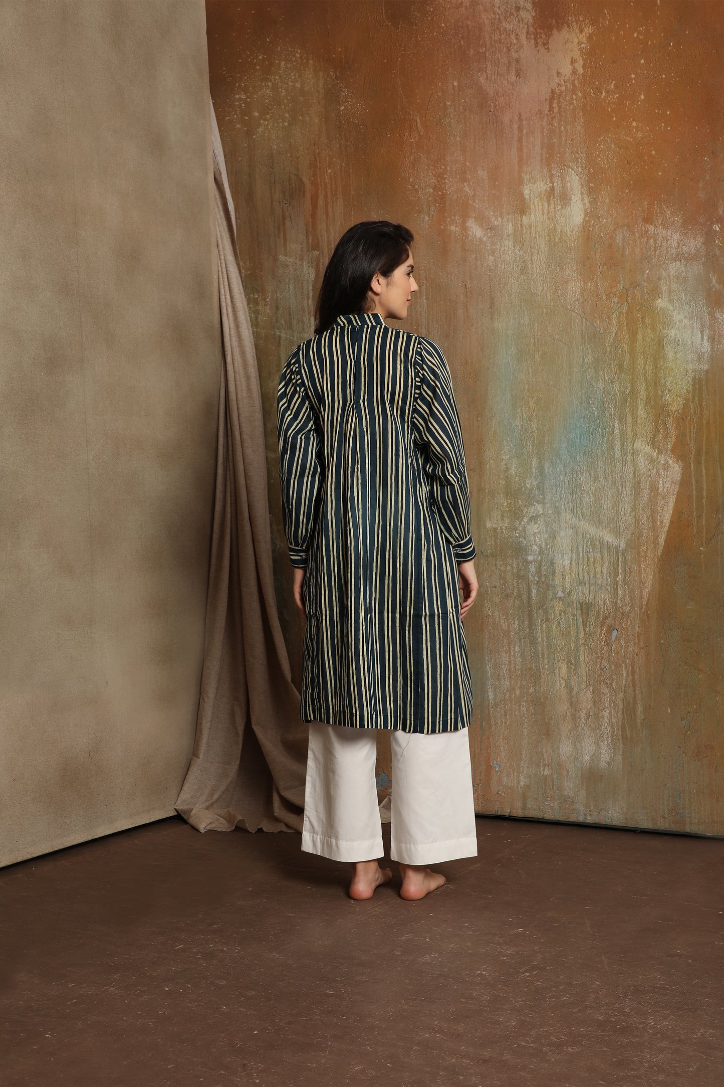 Teal Striped Kurta