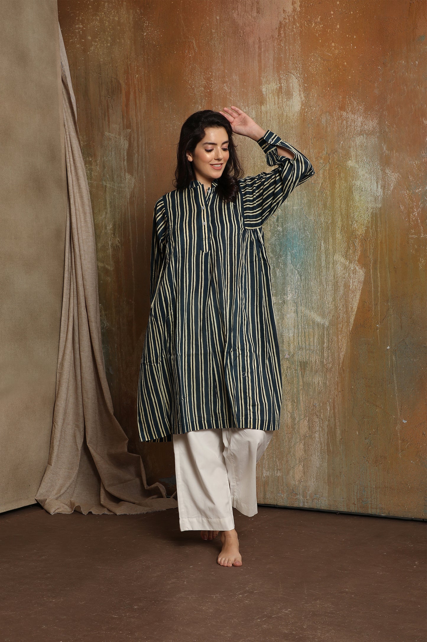 Teal Striped Kurta