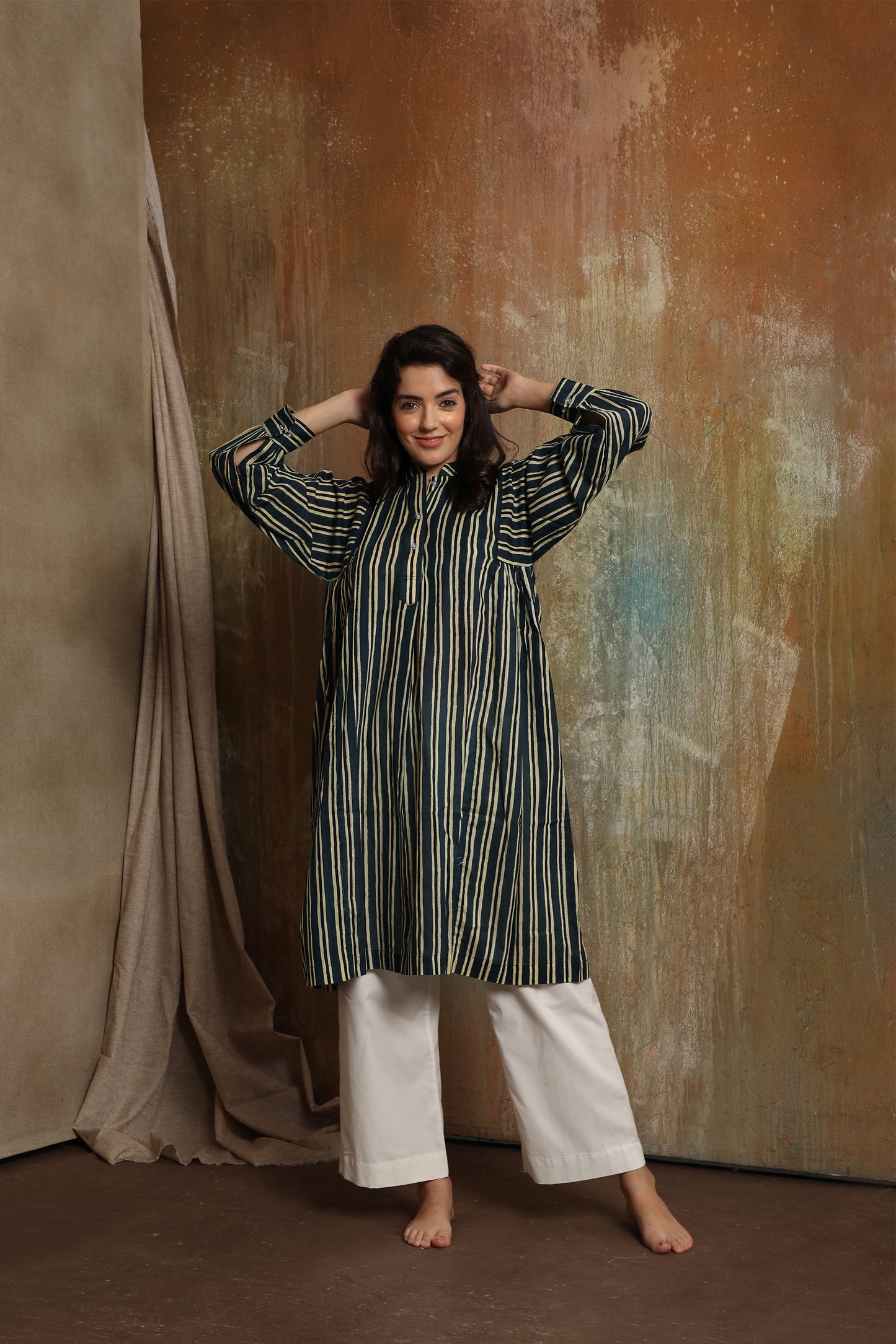 Teal Striped Kurta